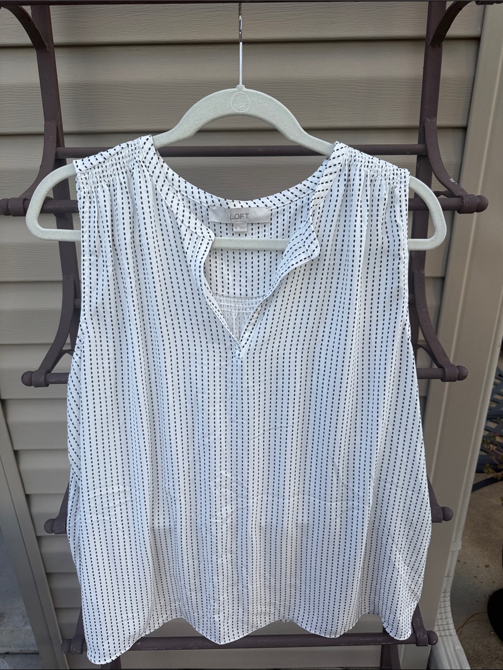 LOFT White Sleeveless Dot-Strip Split-Neck Camisole mixed media